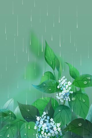 绿色植物雨水谷雨海报背景